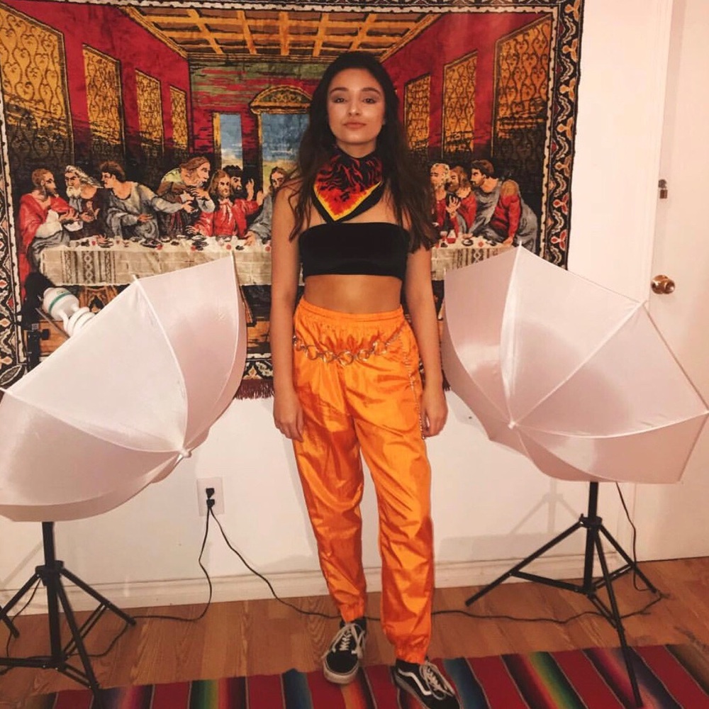 Orange windbreaker pants